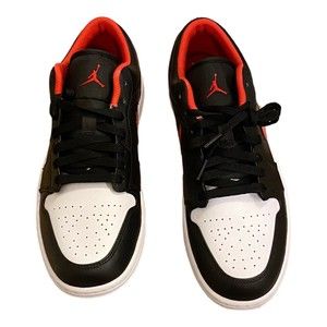Nike Air Jordan 1 Low White Toe Shoes Black Fire Red 553558-063 Men's NEW